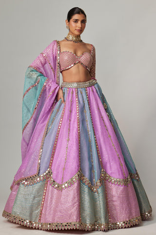 Purple multicolor noorani sequin scattered lehenga set