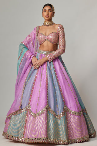 Purple multicolor noorani sequin scattered lehenga set