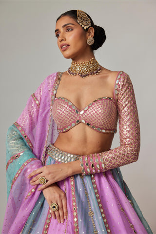 Purple multicolor noorani sequin scattered lehenga set