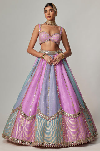Purple multicolor noorani sequin scattered lehenga