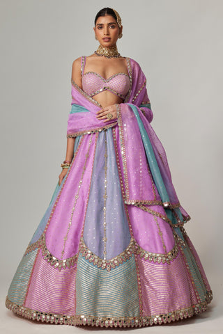 Purple multicolor noorani sequin scattered lehenga