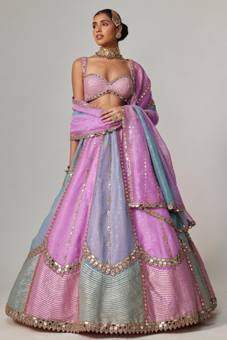 Purple multicolor noorani sequin scattered lehenga