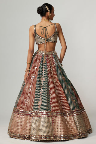 Maroon noorani multicolor linear flower lehenga with square neck blouse