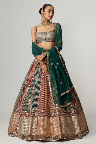 Maroon noorani multicolor linear flower lehenga with square neck blouse