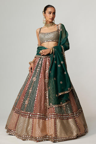 Maroon noorani multicolor linear flower lehenga with square neck blouse