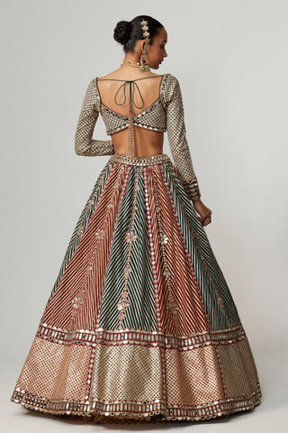 Maroon noorani flower linear lehenga with full sleeve blouse