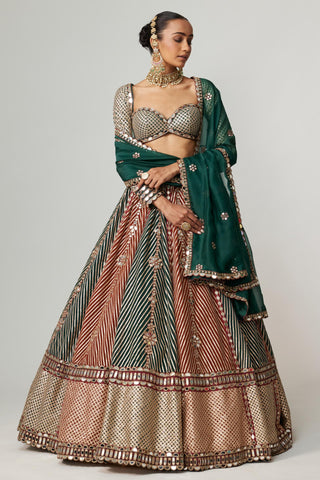 Maroon noorani flower linear lehenga with full sleeve blouse