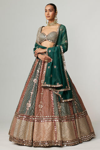 Maroon noorani flower linear lehenga with full sleeve blouse