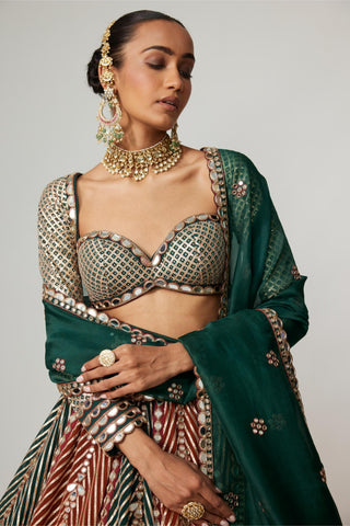 Maroon noorani flower linear lehenga with full sleeve blouse