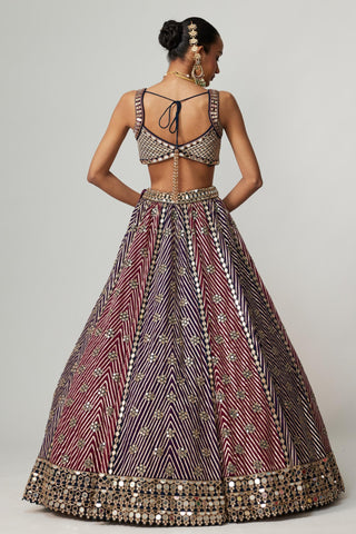 Purple noorani multicolor lehenga with double dupatta