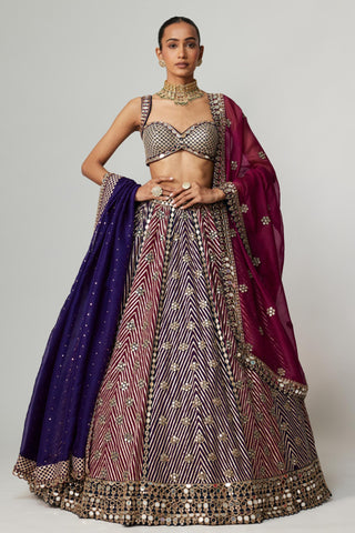 Purple noorani multicolor lehenga with double dupatta