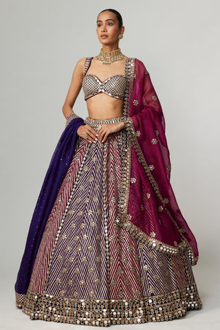 Purple noorani multicolor lehenga with double dupatta