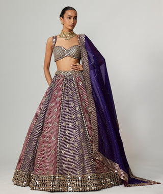 Purple noorani multicolor lehenga with dupatta
