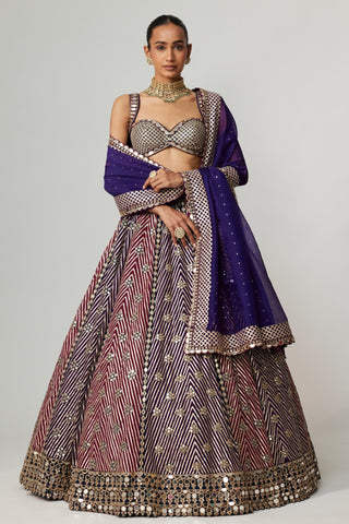 Purple noorani multicolor lehenga with dupatta