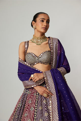 Purple noorani multicolor lehenga with dupatta