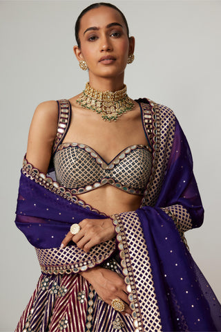 Purple noorani multicolor lehenga with double dupatta