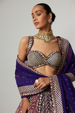 Purple noorani multicolor lehenga with dupatta