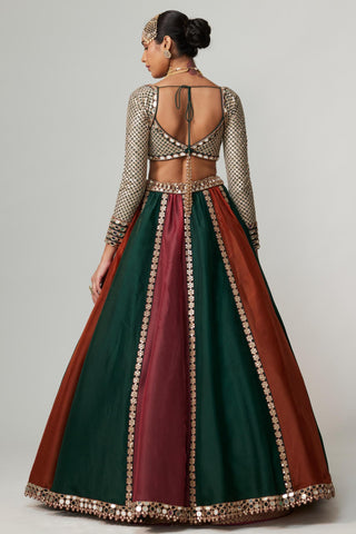 Maroon noorani multicolor linear lehenga with blouse