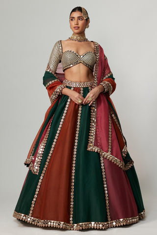 Maroon noorani multicolor linear lehenga with blouse