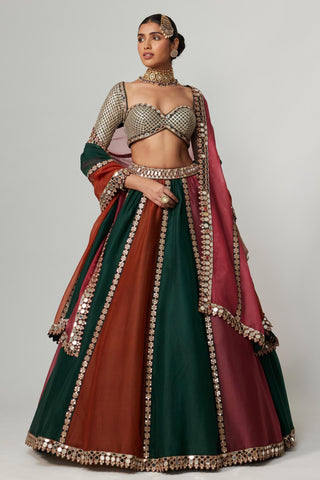 Maroon noorani multicolor linear lehenga with blouse