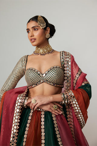 Maroon noorani multicolor linear lehenga with blouse
