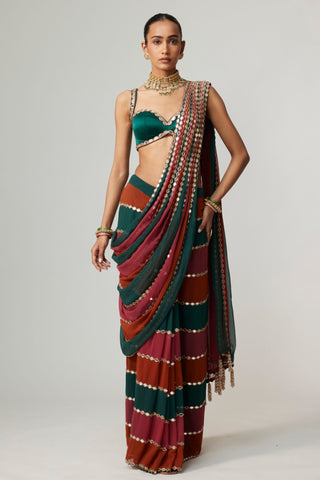 Maroon noorani multicolor saree set