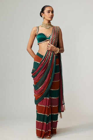Maroon noorani multicolor saree set