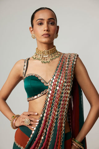 Maroon noorani multicolor saree set