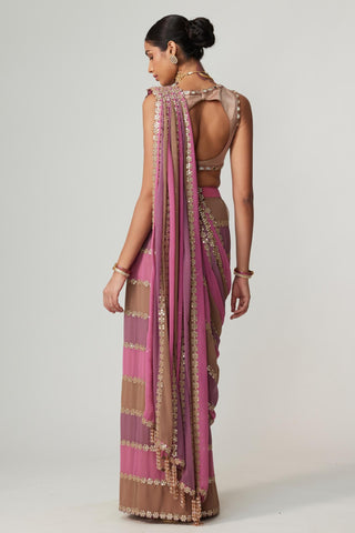 Purple noorani multicolor saree set