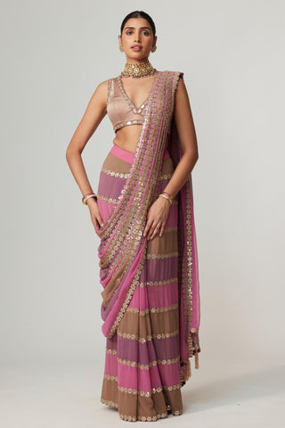 Purple noorani multicolor saree set