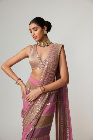Purple noorani multicolor saree set