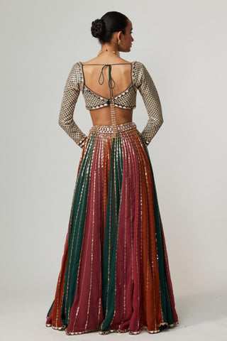 Maroon noorani lehenga pant with sweetheart neck blouse