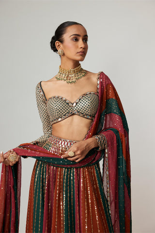 Maroon noorani lehenga pant with sweetheart neck blouse