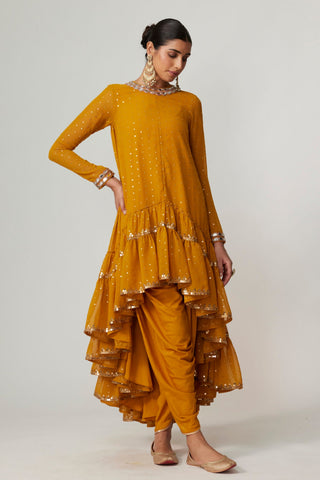 Yellow noorani kurta with dupatta and dhoti