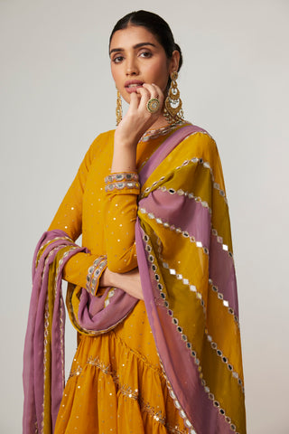Yellow noorani kurta with dupatta and dhoti