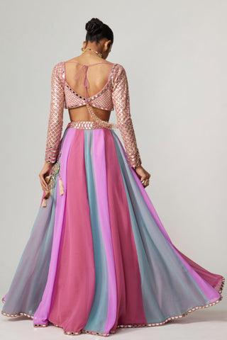 Purple noorani multicolor lehenga pant set