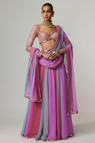 Purple noorani multicolor lehenga pant set