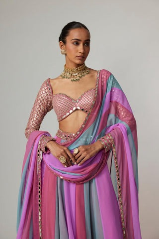 Purple noorani multicolor lehenga pant set