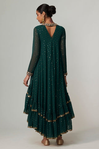 Green noorani kurta with dupatta and dhoti
