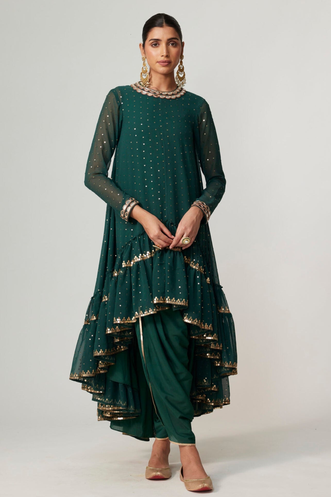 Green Noorani Dhoti Kurta Set - VVani by Vani VATS | Mrs. G S / Green / Women Green Noorani Dhoti Kurta Set - VVani by Vani VATS | Mrs. G S / Green / Women