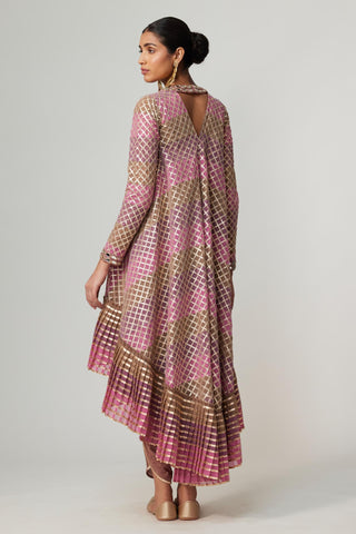 Purple noorani multicolor kurta with dhoti