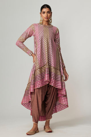 Purple noorani multicolor kurta with dupatta and dhoti