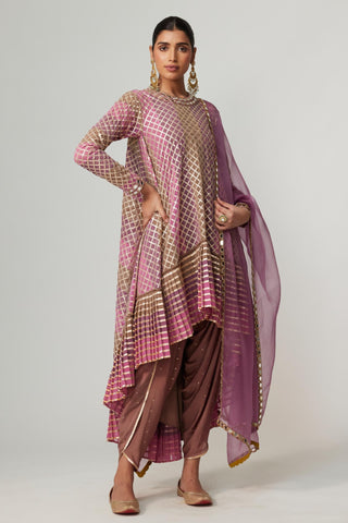 Purple noorani multicolor kurta with dupatta and dhoti