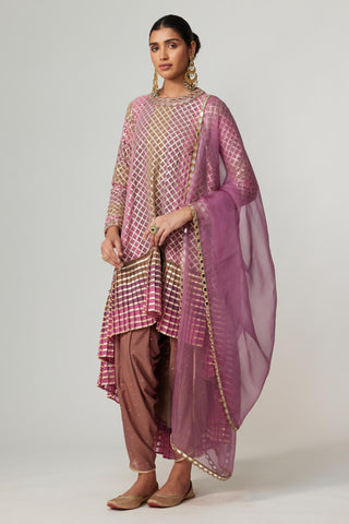 Purple noorani multicolor kurta with dupatta and dhoti