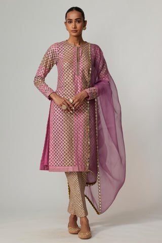 Purple noorani multicolor kurta with dupatta