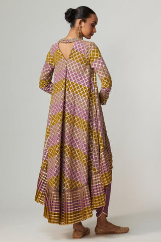Green noorani multicolor kurta with dhoti and dupatta
