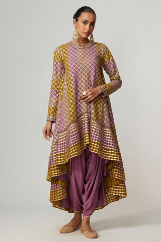 Green noorani multicolor kurta with dhoti and dupatta