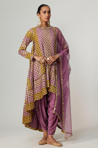 Green noorani multicolor kurta with dhoti and dupatta