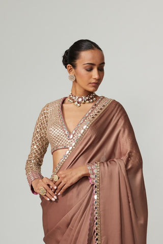 Beige noorani satin saree set