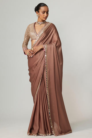 Beige noorani satin saree set